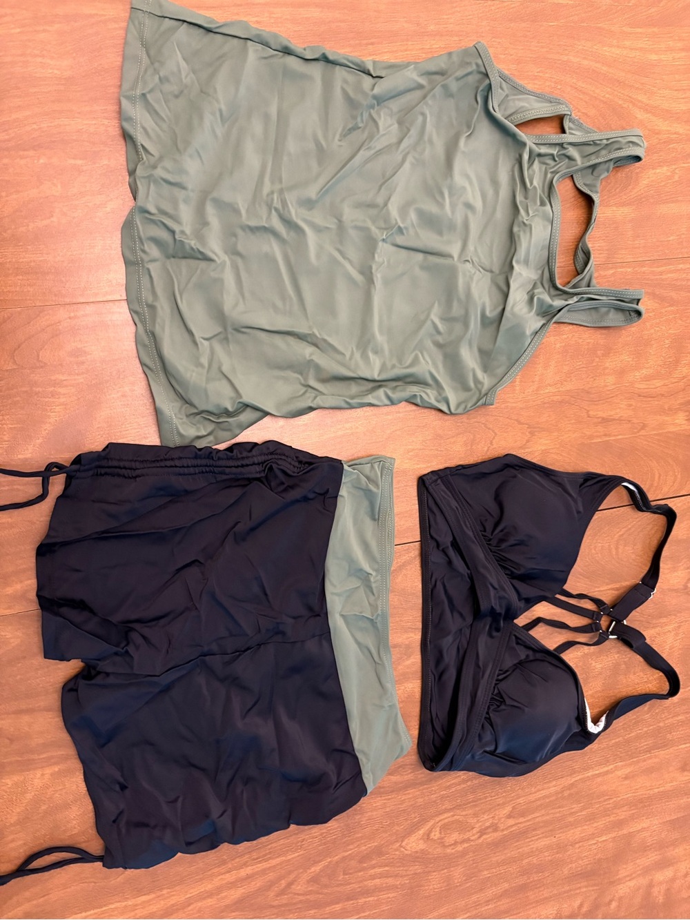 Two-Piece Women’s Bikini Set with Sage Tankini and black Bottoms